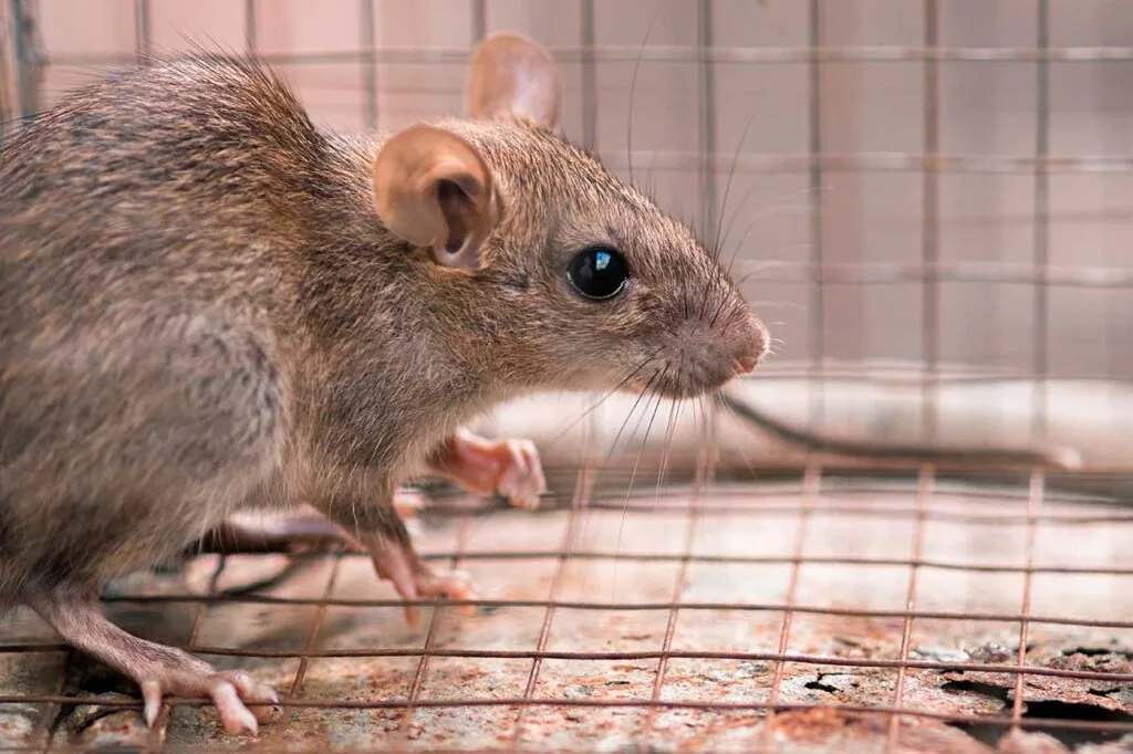 Rat trapped in a cage - rodents carry diseases
